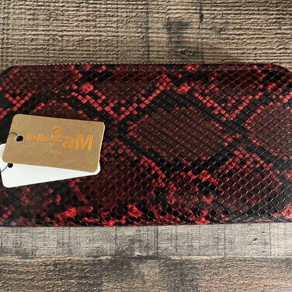 Snakeskin Print Wallet /Python/ Zip Around / Red / Black- NWT - Picture 4 of 5